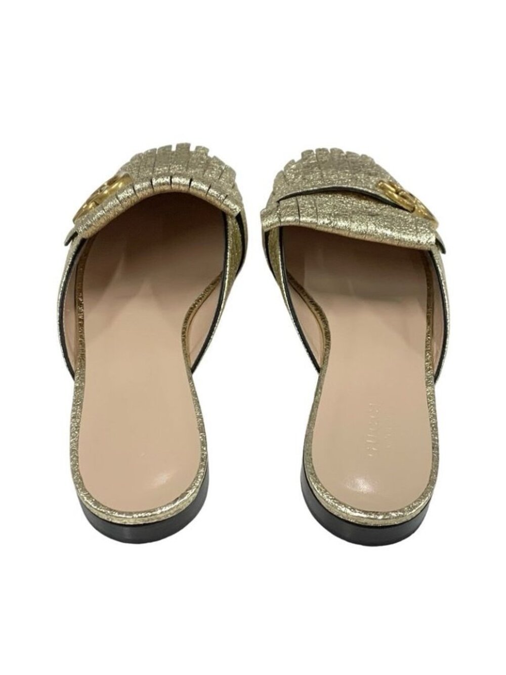 Gucci Double G GG Marmont Sandals Mules Slippers Shoes Fringe Leather - Picture 5 of 9